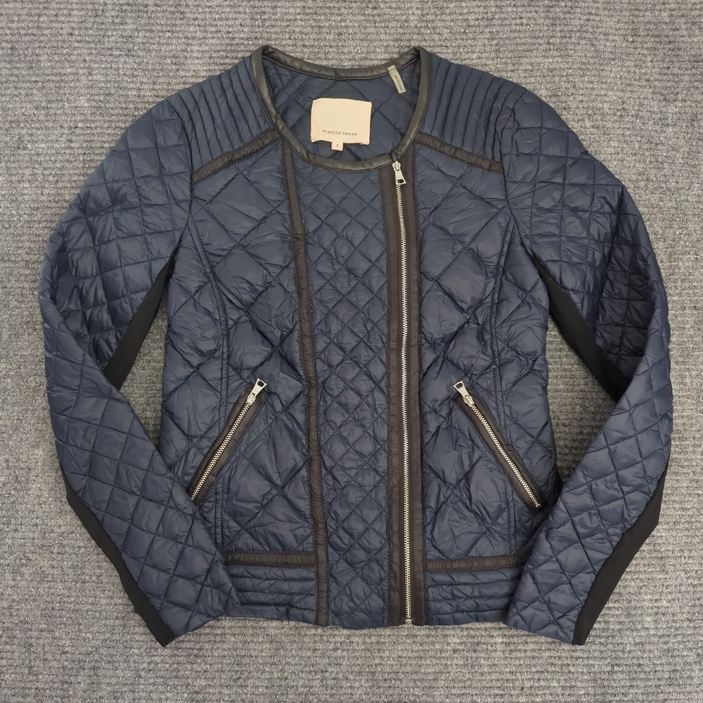 Rebecca Taylor Quilted Down Moto Jacket Size 0 (XS), Elevated, Lightweight, Fall